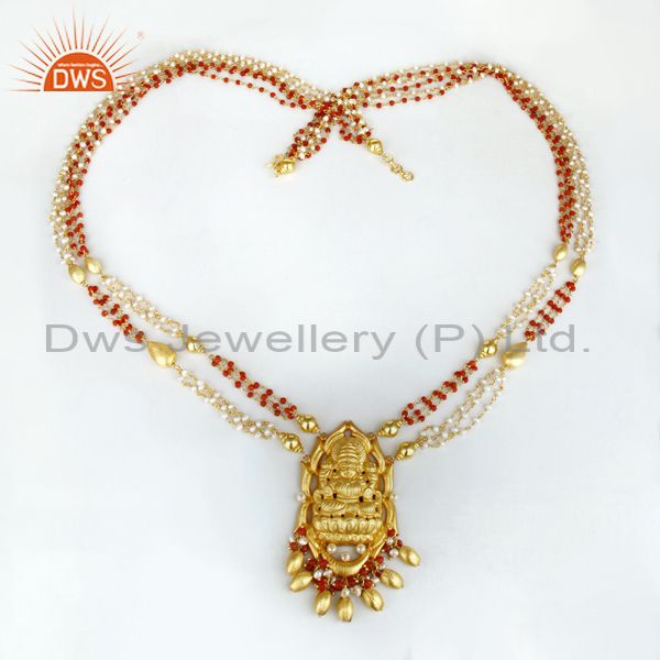 Exporter 18K Gold Plated 925 Sterling Silver Handmade Pear Bead Temple Necklace Jewelry