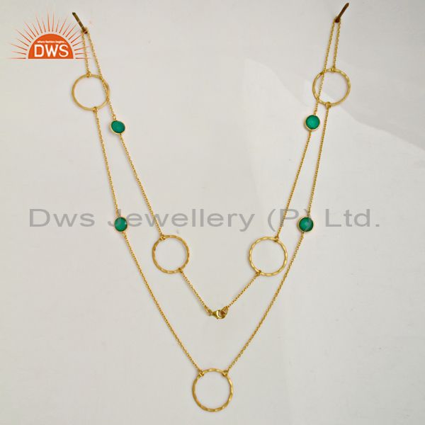 Exporter Green Onyx Gemstone Silver Gold Plated Chain Neckalce Manufacturer