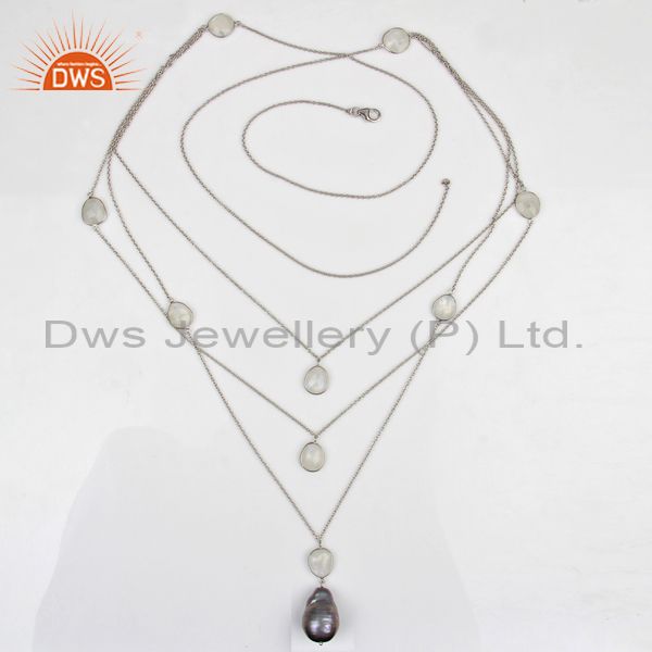 Exporter New Arrival Pearl Gemstone Sterling Silver Chain Necklace Wholesale
