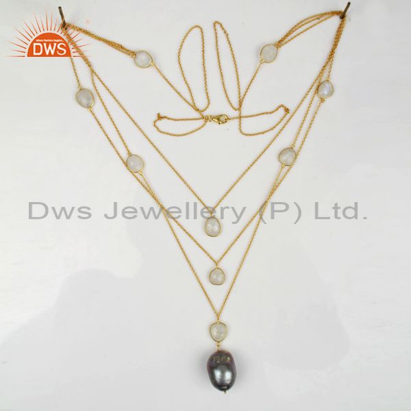 Exporter Freshwater Pearl Gemstone Gold Plated Silver Chain Necklace Supplier