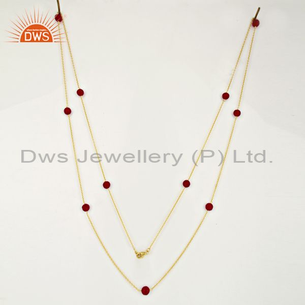 Exporter Pink Chalcedony Gemstone Gold Plated Silver Chain Necklace Supplier