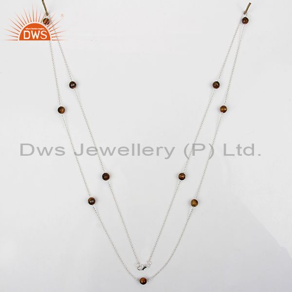 Exporter White 925 Silver Tiger Eye Gemstone Chain Necklace Jewelry Wholesale