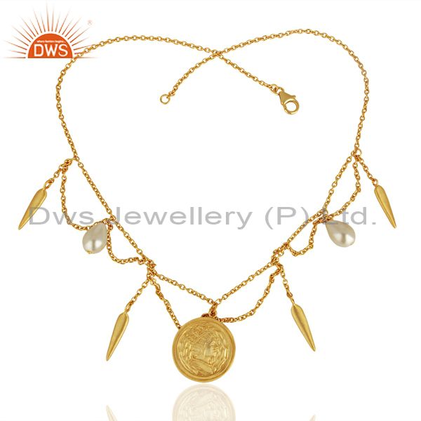 Exporter Handmade Pearl Gemstone Gold Plated Silver Womens Necklace Jewelry