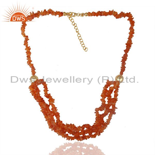 Exporter Carnelian Beaded Gemstone 925 Silver Gold Plated Necklace Suppliers