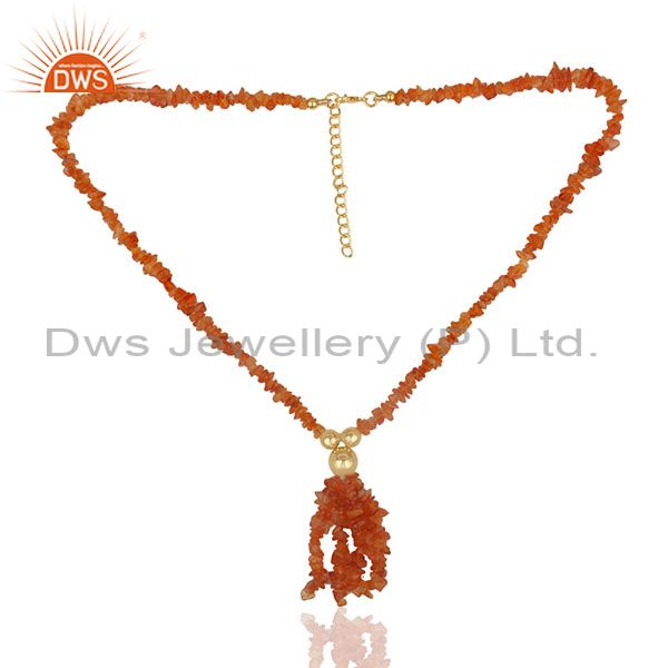 Exporter Natural Carnelian Beaded Gemstone 925 Silver Gold Plated Necklace
