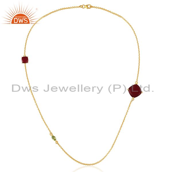 Exporter Gold Plated 925 Silver Peridot Gemstone Chain Necklace Manufacturers