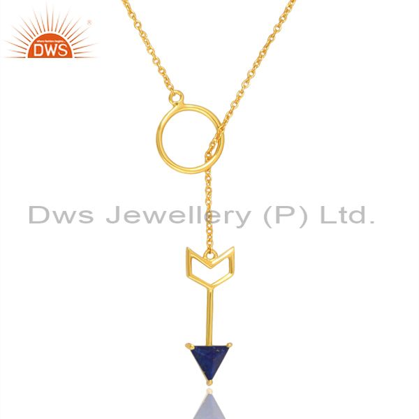 Circle Loop Silver Chain In Gold With Arrow Lapis Drop