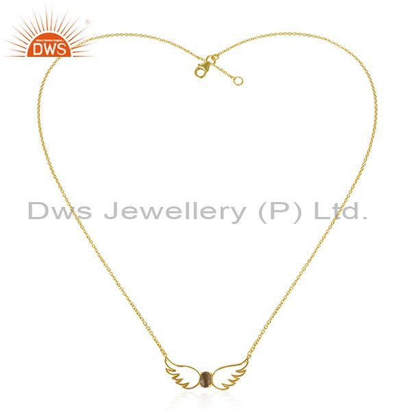 Wholesale Angel Wing Gold Plated 925 Silver Smoky Quartz Chain Pendant Wholesale