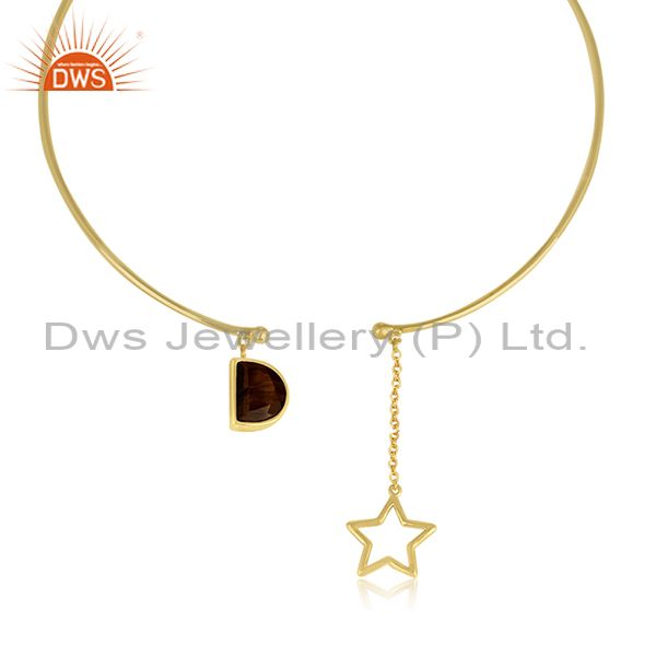 Exporter Handmade 925 Silver Gold Plated Star Charm Tiger Eye Gemstone Necklace Wholesale