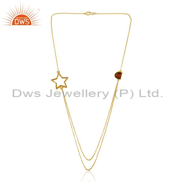 Exporter Handmade Gold Plated 925 Silver Tiger Eye Gemstone Star Charm Necklace Suppliers