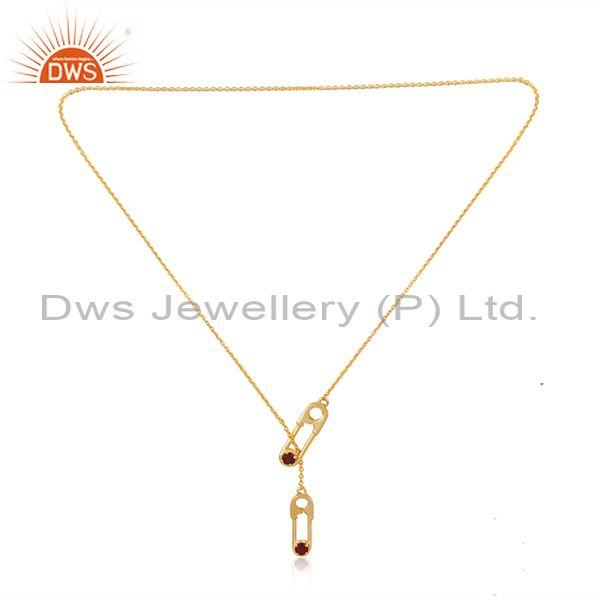 Exporter Customized Pin Design Garnet Gemstone Gold Plated Silver Necklace Manufacturer