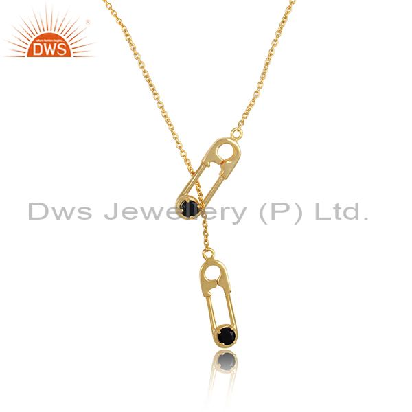 Black Onyx Set Gold Plated 925 Silver Rope Chain Necklace