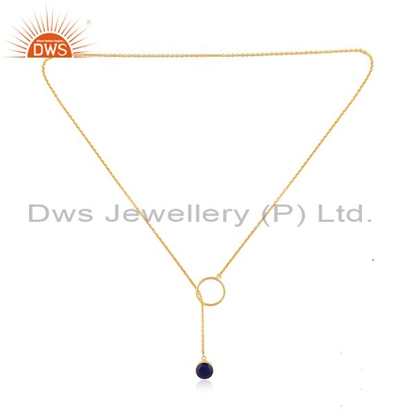 Exporter Gold Plated 925 Silver Lapis Lazuli Gemstone Pendant Chain necklace Manufacturer