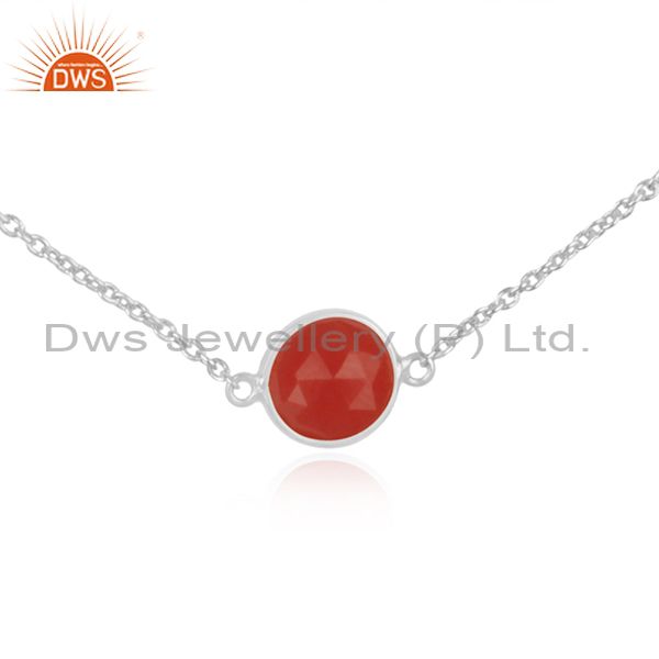 Exporter Manufacturer of Fine Sterling Silver Red Onyx Gemstone Necklace Wholesaler