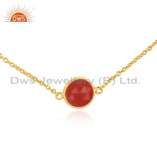 Exporter Red Onyx Gemstone Pendant Manufacturer of Gold Plated 925 Silver Necklace