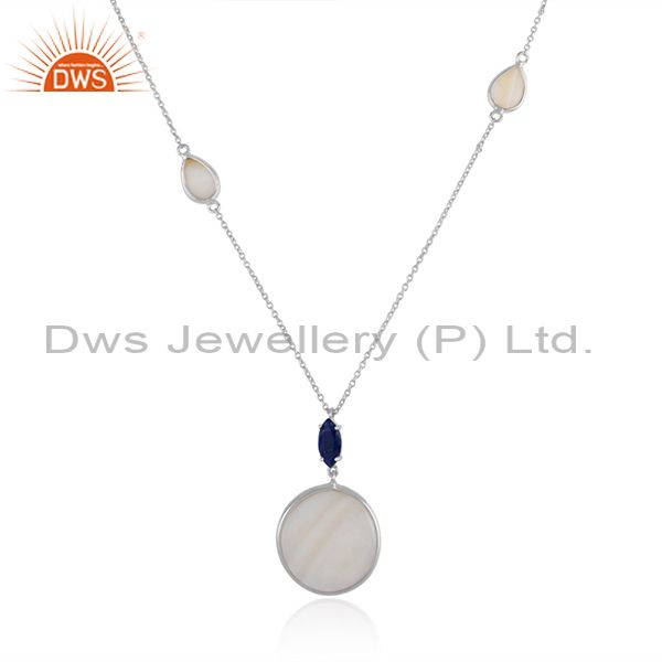 Sterling silver necklace with mother of pearl and lapis