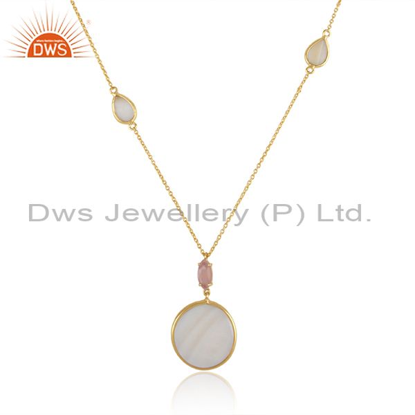 Gold over silver necklace with mother of pearl rose chalcedony