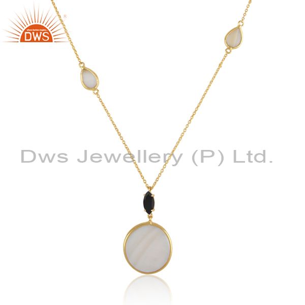Gold over silver necklace with mother of pearl green onyx