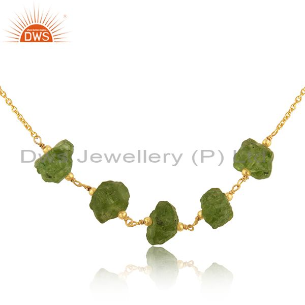 Wholesale Natural Peridot Gemstone Designer Gold Plated Silver Necklace