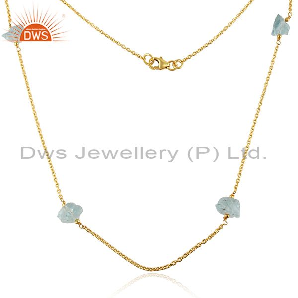 Wholesale Aquamarine Gemstone Womens Gold Plated 925 Silver Necklace