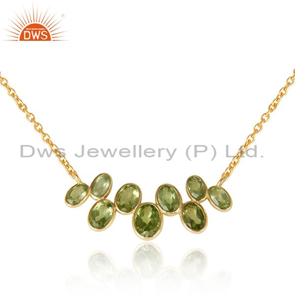 Peridot gemstone yellow gold plated 925 silver designer necklace