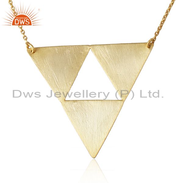 Triangle designer yellow gold plated plain silver chain necklaces