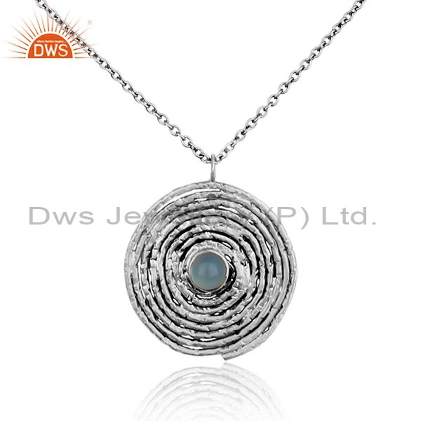 Oxidiezd 925 silver designer aqua chalcedony gemstone necklaces