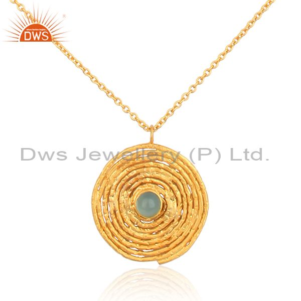 18k gold plated designer silver aqua chalcedony gemstone necklace