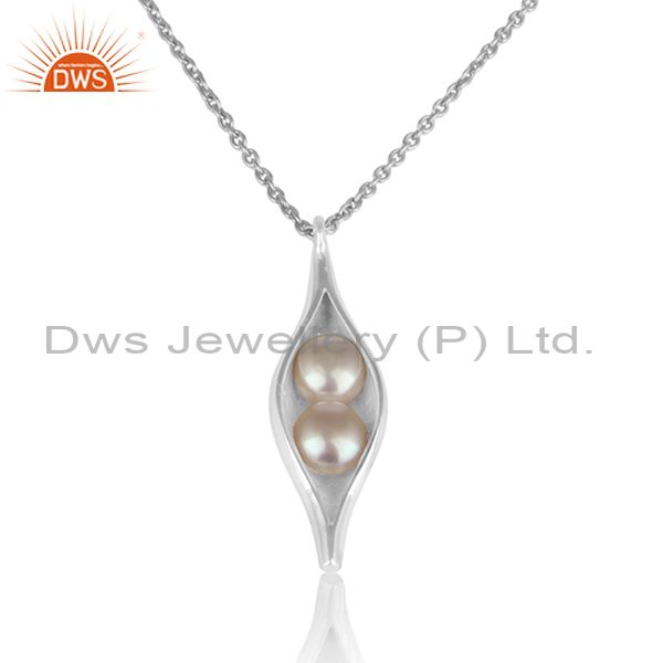 Designer seedpod necklace in solid silver 925 with natural pearl