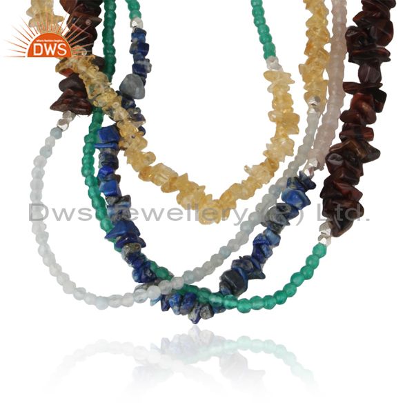 Handcrafted multi layred long necklace in natural multi gemstones