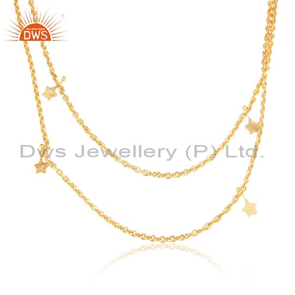 Wholesale Designer Multi Star Multi Row Necklace in Yellow Gold on Silver 925