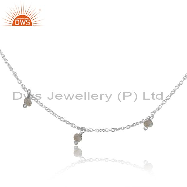 Labradorite Beaded 925 Sterling Silver Womens Necklace
