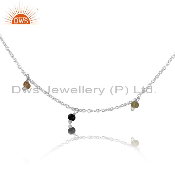 Sterling Silver Necklace With Multi Tourmaline Beads Stone