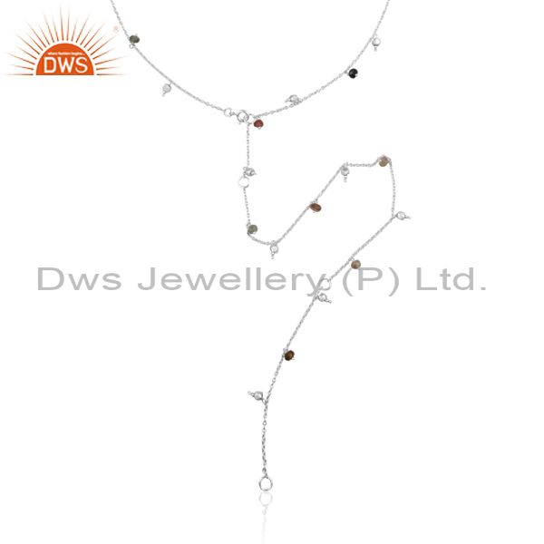 New Multi Tourmaline Faceted Beads White Silver Necklace