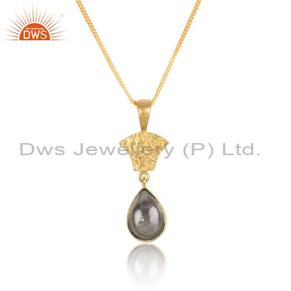 Oval Labradorite Pendant And Gold Plated Silver Necklace