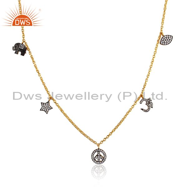 Cubic Zirconia Silver Gold Plated Charm Pendant And Necklace