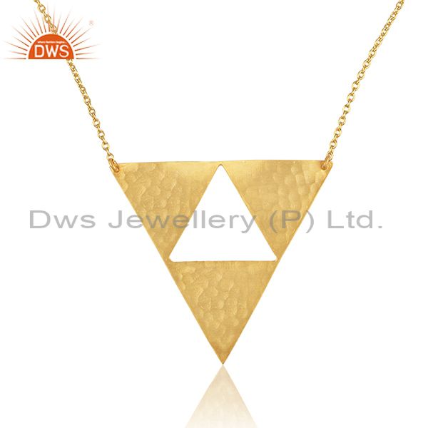 Triangular Handhammered Pendant And Gold On 925 Silver Chain
