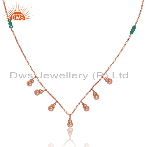 Silver Rose 18K Pendant And Necklace With Green Onyx