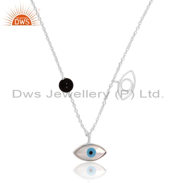 Silver Chain And Pendant With Black Onyx And Evil Eye Stone