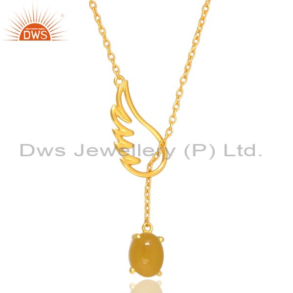 Silver Pendant And Chain In Gold With Loop And Yellow Stone