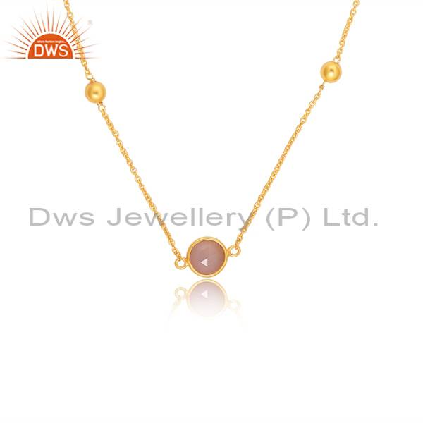 Stunning Rose Chalcedony Gold Vermeil Necklace