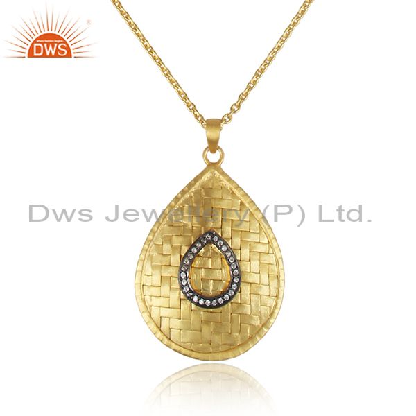 Cz Set Gold On 925 Silver Handmade Chain Pendant, Necklace