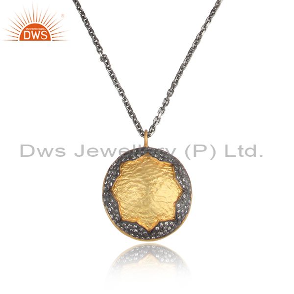Oxidized and 18k yellow gold plated sterling silver cz pendant with chain