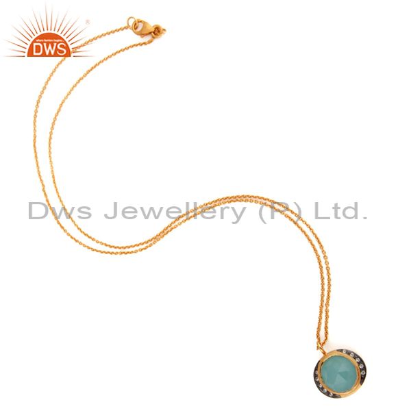 Suppliers 925 Sterling Silver Aqua Gemstone Gold Plated CZ Fashion Pendant Necklace