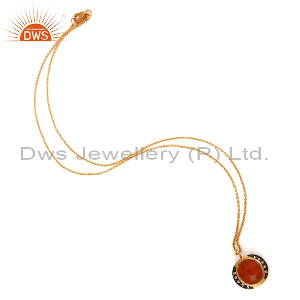 Exporter Handmade 18K Gold Plated Sterling Silver Peach Moonstone Pendant Chain Necklace