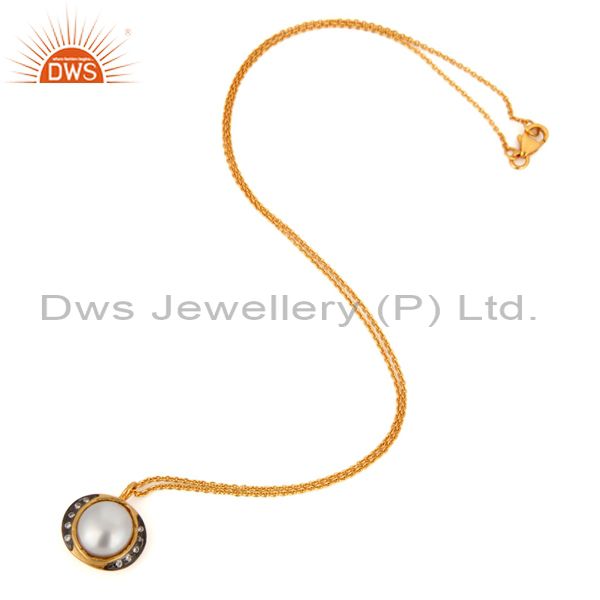 Exporter 18K Gold Plated Sterling Silver 925 Natural Pearl Pendant Necklace Gift Jewelry