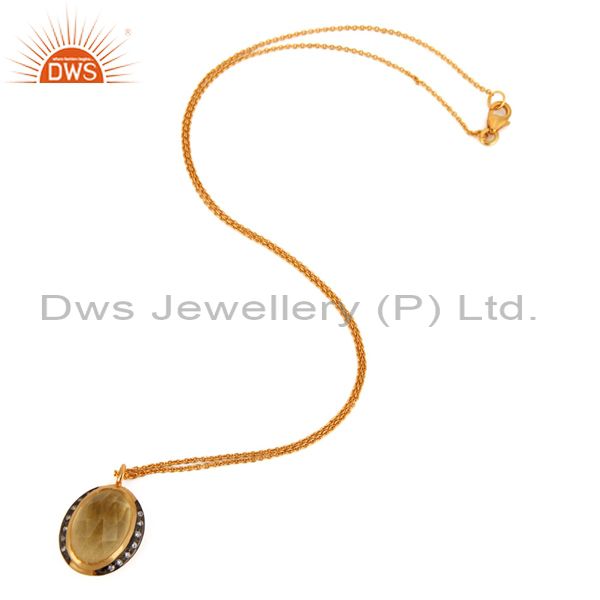 Exporter Handmade 18K Gold Plated Citrine Pendant 925 Sterling Silver Designer Jewelry