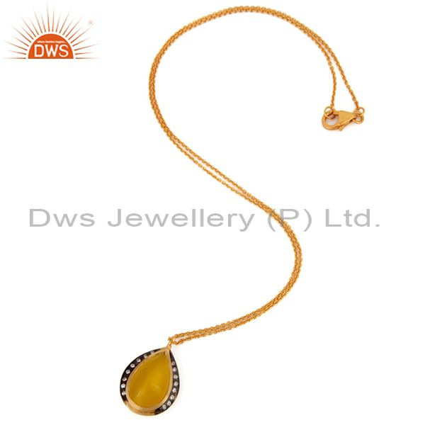 Exporter Natural Yellow Moonstone 925 Sterling Silver Gold Plated Pendant With Chain