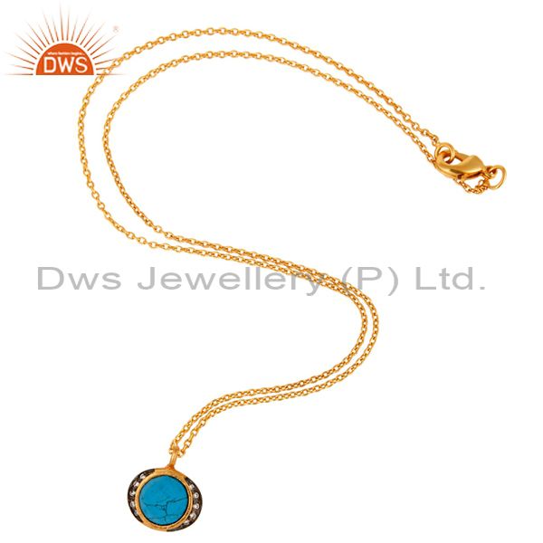 Exporter 22K Gold Plated Sterling Silver Turquoise Gemstone Pendant With 17" In Chain