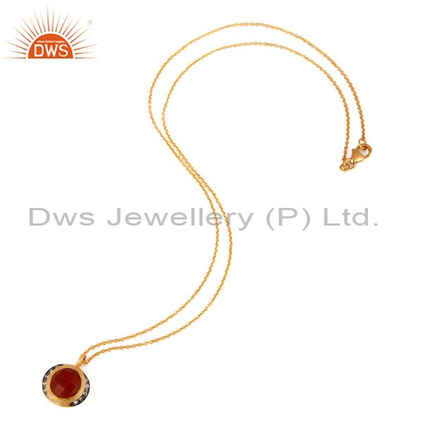 Exporter Gold Plated Sterling Silver Red Onyx & Cubic Zirconia Pendant Neckalce Gift Jew